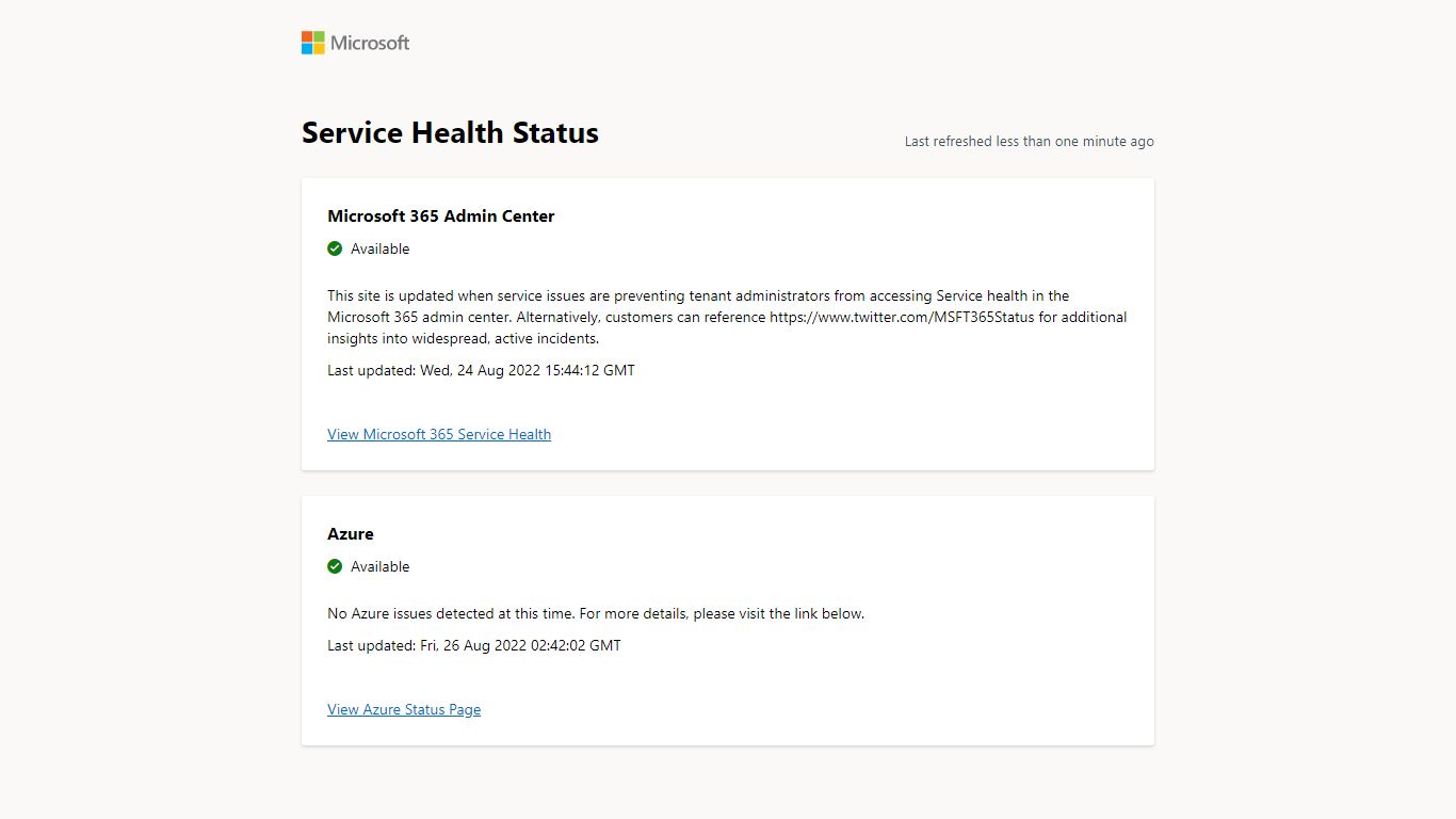 Microsoft 365 Service health status